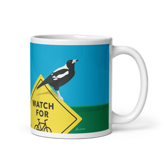 Watch for bicycles magpie mug - Australian bird mugs